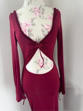 Oh Polly Berry Red Maxi Dress with Draped Detail